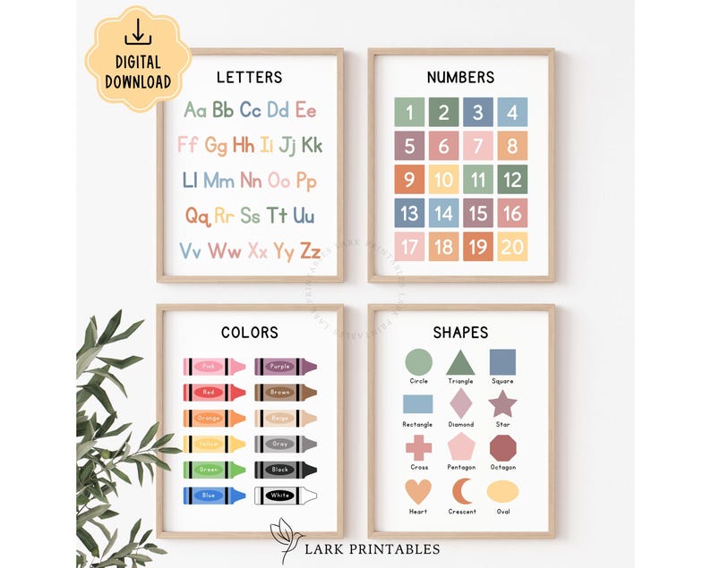 Educational Posters DIGITAL DOWNLOAD, Toddler Learning Posters, ABC Poster Playroom Printable Decor Alphabet Poster Kids Wall Art Homeschool