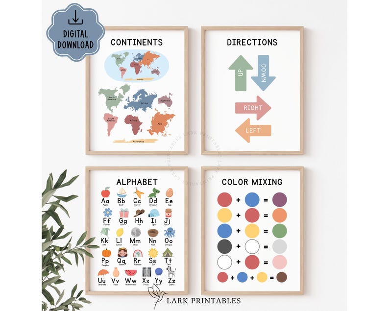 Educational Posters DIGITAL DOWNLOAD, Toddler Learning Posters, ABC Poster Playroom Printable Decor Alphabet Poster Kids Wall Art Homeschool