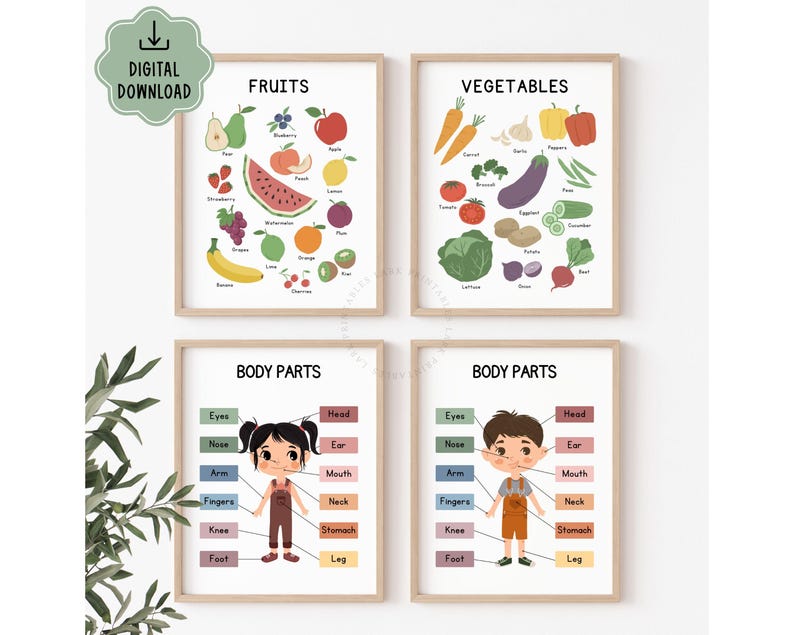 Educational Posters DIGITAL DOWNLOAD, Toddler Learning Posters, ABC Poster Playroom Printable Decor Alphabet Poster Kids Wall Art Homeschool
