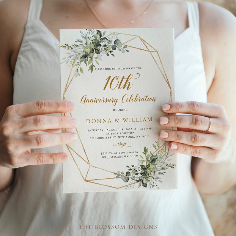 50th Anniversary Invitation, Greenery Wedding Anniversary Invite, Wedding Anniversary Invitation Printable, Editable Template, EAC195