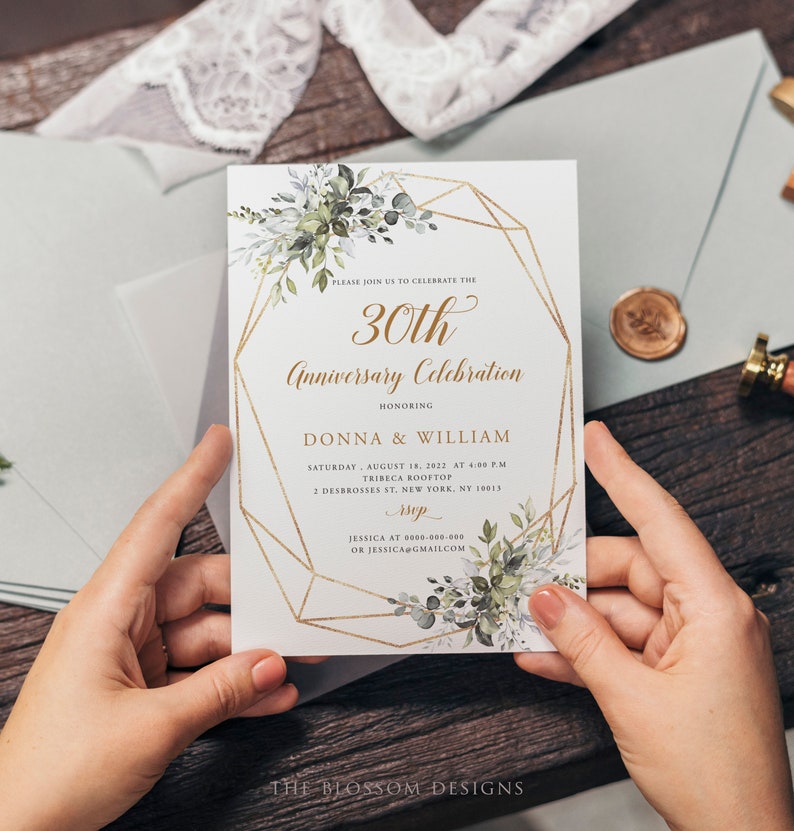 50th Anniversary Invitation, Greenery Wedding Anniversary Invite, Wedding Anniversary Invitation Printable, Editable Template, EAC195