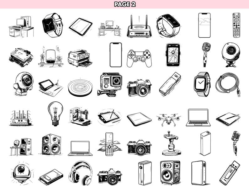Technology SVG Bundle - 141 Designs | SVG and PNG | High Resolution | Modern & Minimalist | Popular Technology Gadgets and Devices