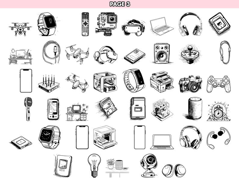 Technology SVG Bundle - 141 Designs | SVG and PNG | High Resolution | Modern & Minimalist | Popular Technology Gadgets and Devices