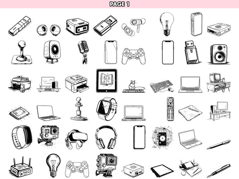 Technology SVG Bundle - 141 Designs | SVG and PNG | High Resolution | Modern & Minimalist | Popular Technology Gadgets and Devices