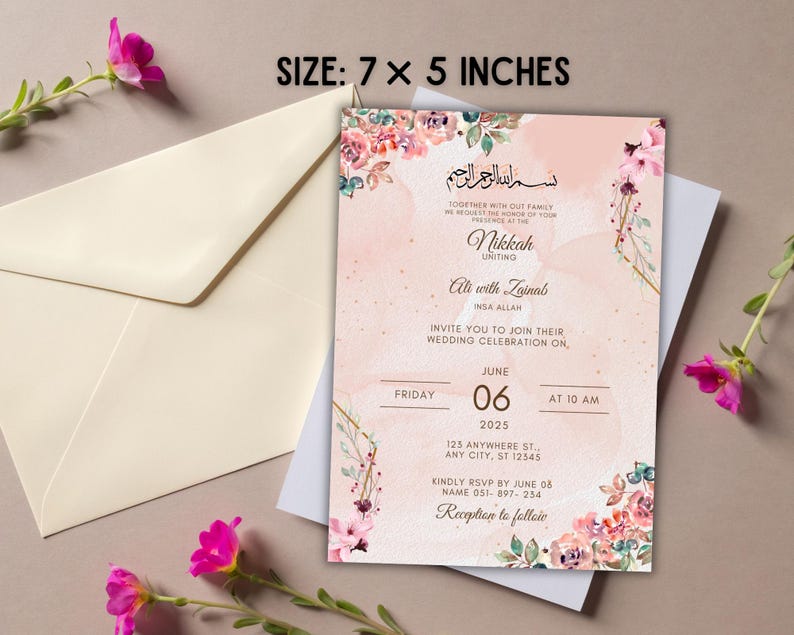 Editable Islamic Nikkah Invitation Template, Luxury Floral Nikkah Invitation, Muslim Wedding Invite, Reception Walima Invite, Canva Template