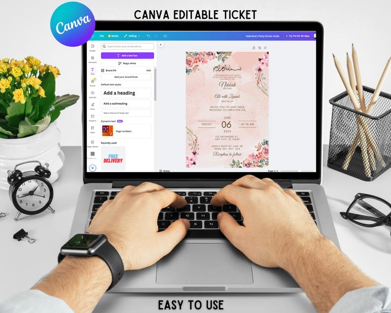 Editable Islamic Nikkah Invitation Template, Luxury Floral Nikkah Invitation, Muslim Wedding Invite, Reception Walima Invite, Canva Template