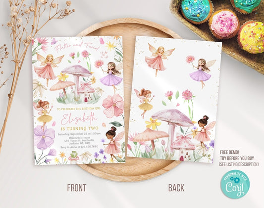 Editable Fairy Birthday Invitation, Fairy Birthday Invitation, Fairy Invitation, Fairy thank you tag, Fairy Invitation Editable Template M3L