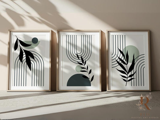 Boho Printable Wall Art Prints Set of 3, ModernBoho Wall Art Home Decor, Botanical Line Art, Geometric Wall Art Design, Digital Wall Art