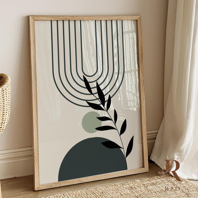 Boho Printable Wall Art Prints Set of 3, ModernBoho Wall Art Home Decor, Botanical Line Art, Geometric Wall Art Design, Digital Wall Art