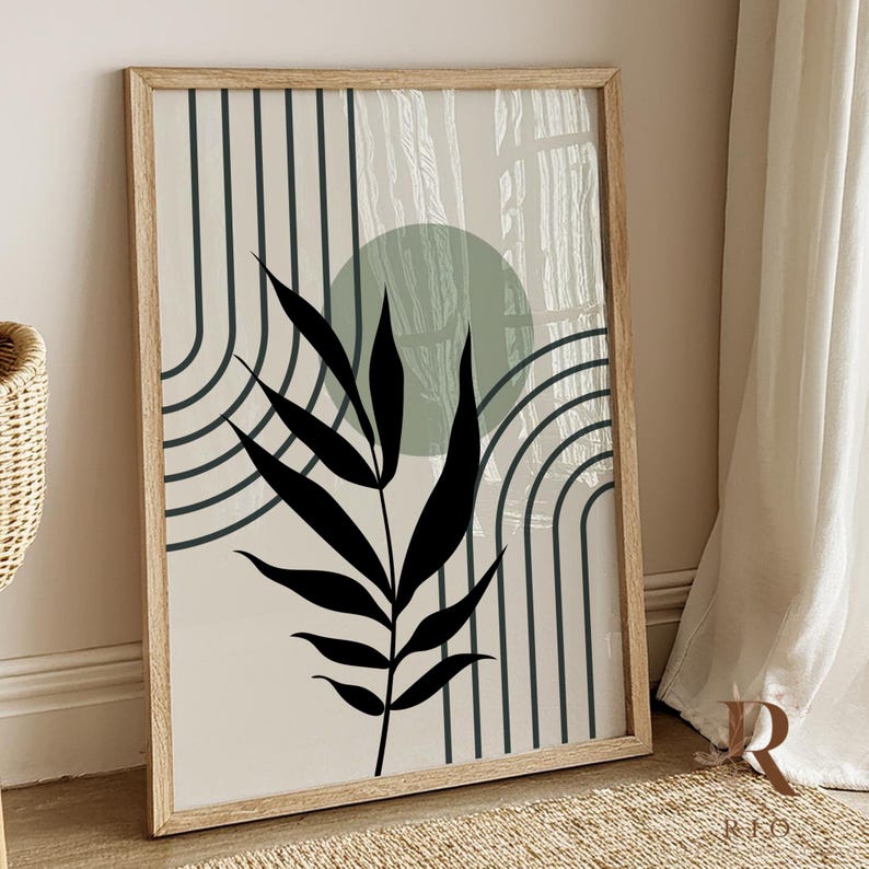 Boho Printable Wall Art Prints Set of 3, ModernBoho Wall Art Home Decor, Botanical Line Art, Geometric Wall Art Design, Digital Wall Art